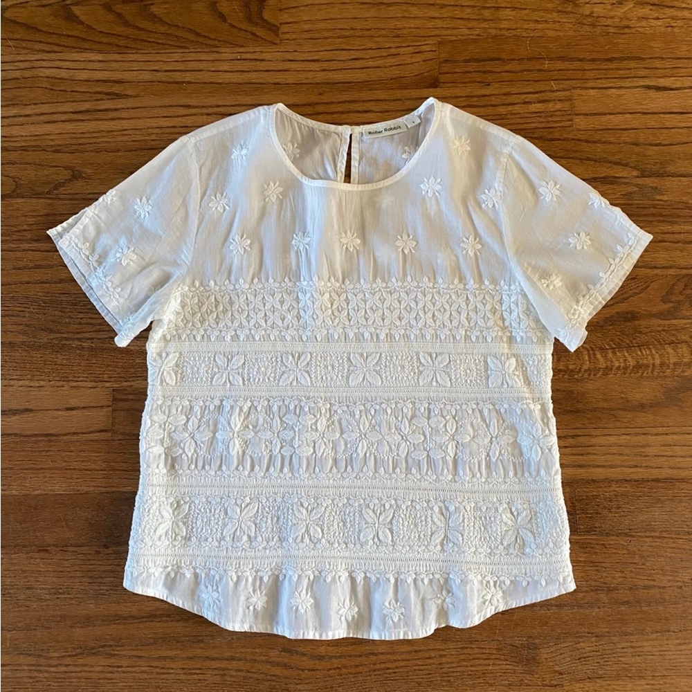 Roller Rabbit white blouse cotton M